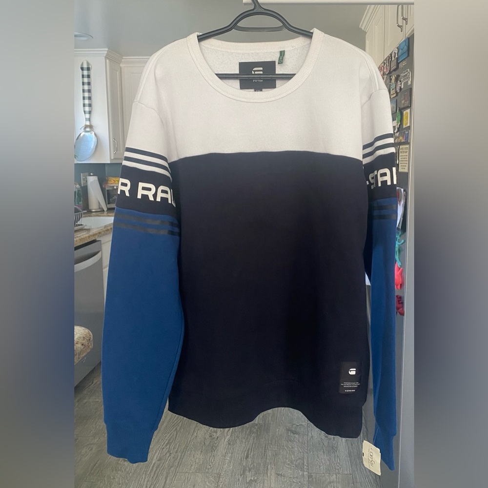 NWT! Size XXL- G-Star Raw Colorblock Crewneck Sweatshirt - White, Black, Blue